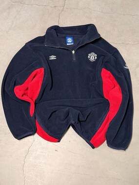 Vintage 2000-2001 Manchester United Umbro Half-Zip Fleece Training Jacket XL